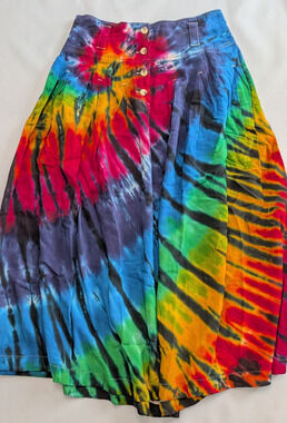 Vin Outback Red Boho Multicolor Tie-Dye Maxi Skirt Long High Rise Cottagecore 28